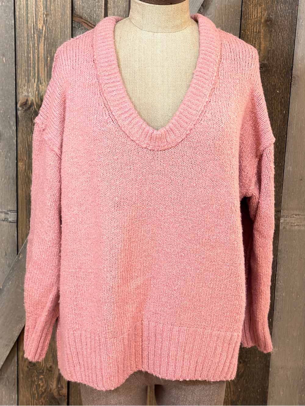 Free People Brookside Tunic Sweater XS Pink Oversized Slouchy Scoop Neck Pullove
